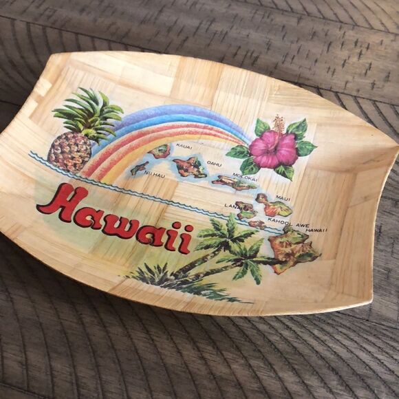 Hawaiian 🌺 Islands 🏝 Handpainted Palm 🌴 Frond Plate 70s vibrant retro vibe - Picture 5 of 17